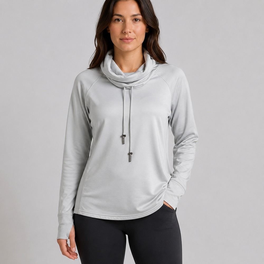 Athleta Womens Gray Cowl Neck Pullover Sweatshirt Thumbhole Performance Top